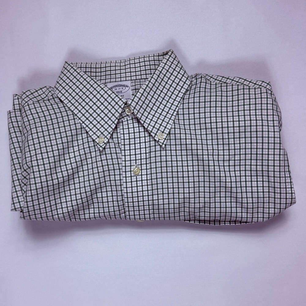 Brooks Brothers 1818 Regent Dress Shirt Mens 16 32/33 fits L Green White Check - Picture 3 of 6